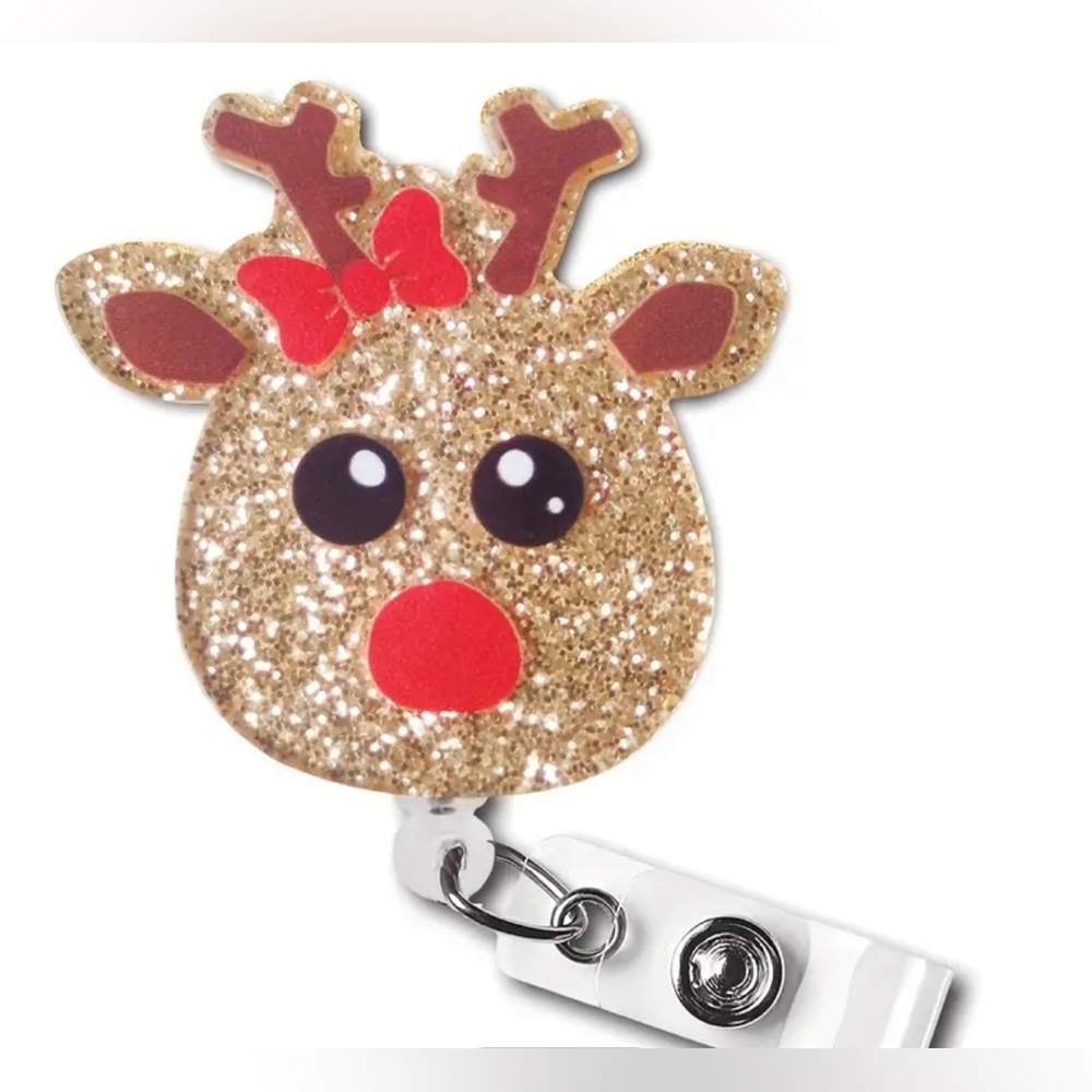 🆕✨ Glittery Gold Reindeer Badge Reel